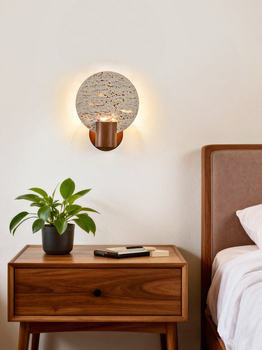 Solis Travertine Round Wall Light - Simprolos