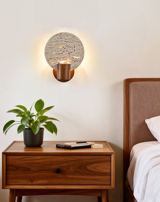 Solis Travertine Round Wall Light - Simprolos