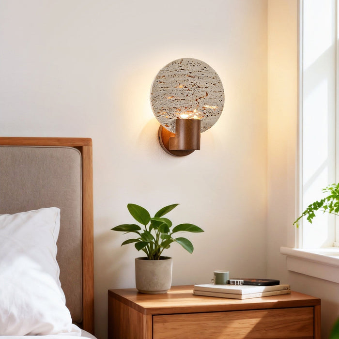 Solis Travertine Round Wall Light - Simprolos