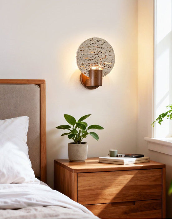 Solis Travertine Round Wall Light - Simprolos