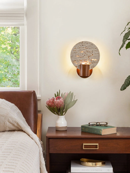 Solis Travertine Round Wall Light - Simprolos