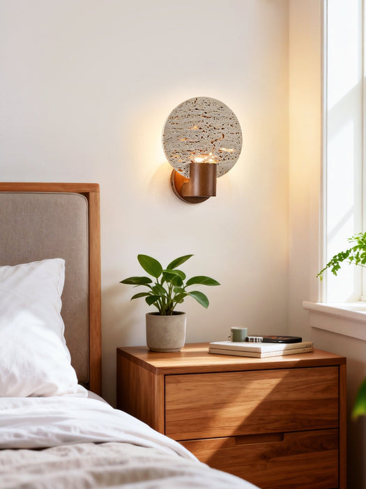 Solis Travertine Round Wall Light - Simprolos