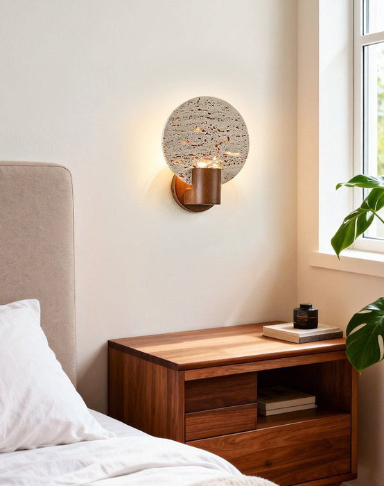 Solis Travertine Round Wall Light - Simprolos