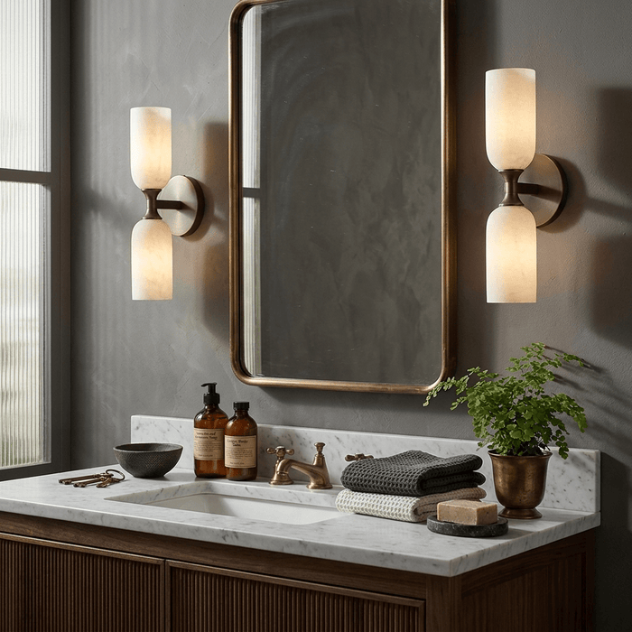 Solmira Twin Alabaster Wall Sconce - Simprolos