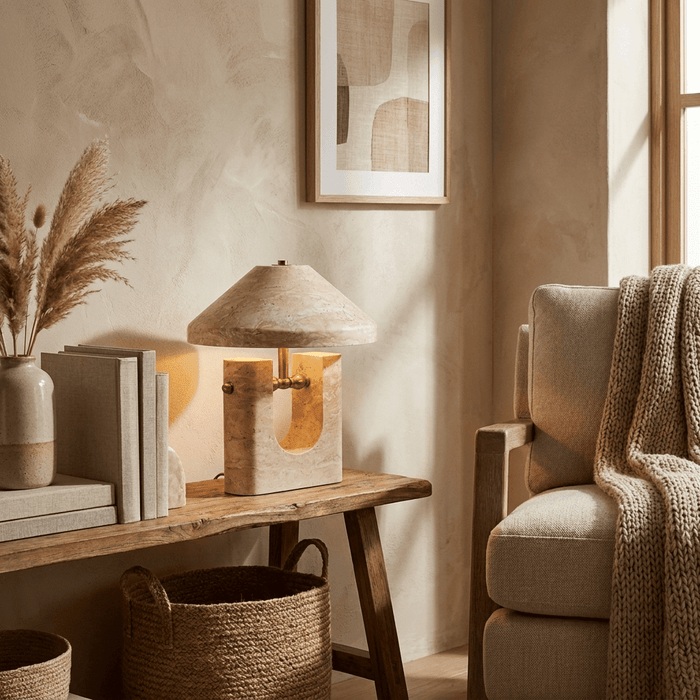 Solvra Yellow Travertine Table Lamp - Simprolos