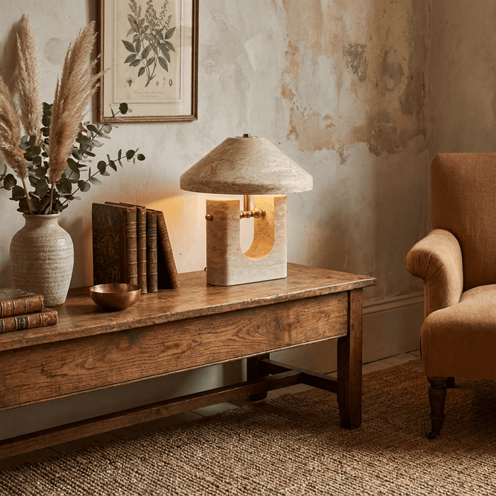 Solvra Yellow Travertine Table Lamp - Simprolos