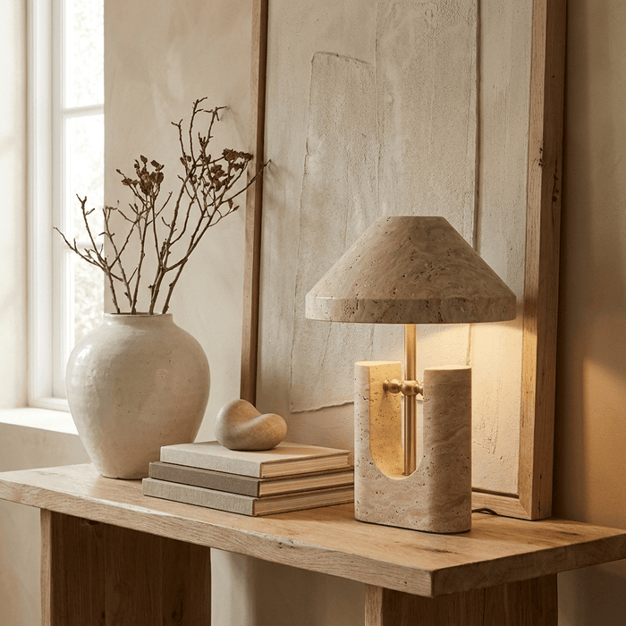 Solvra Yellow Travertine Table Lamp - Simprolos