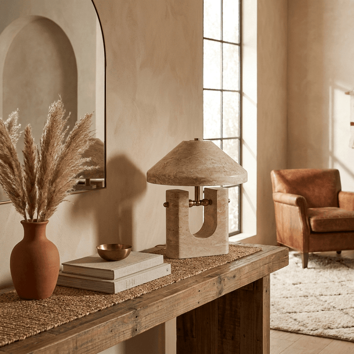 Solvra Yellow Travertine Table Lamp - Simprolos