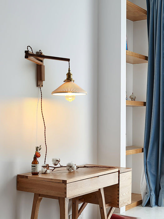 Swing Arm Walnut Wall Light - Simprolos