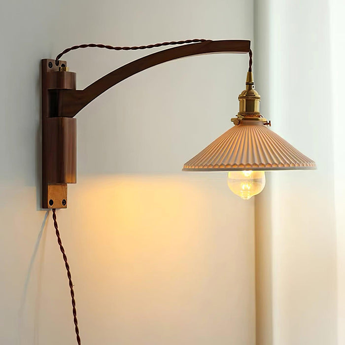 Swing Arm Walnut Wall Light - Simprolos