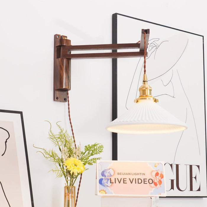Swing Arm Walnut Wall Light - Simprolos