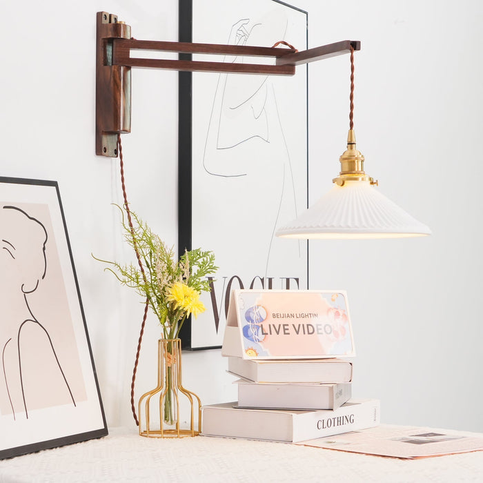 Swing Arm Walnut Wall Light - Simprolos