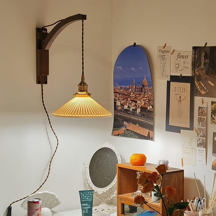 Swing Arm Walnut Wall Light - Simprolos