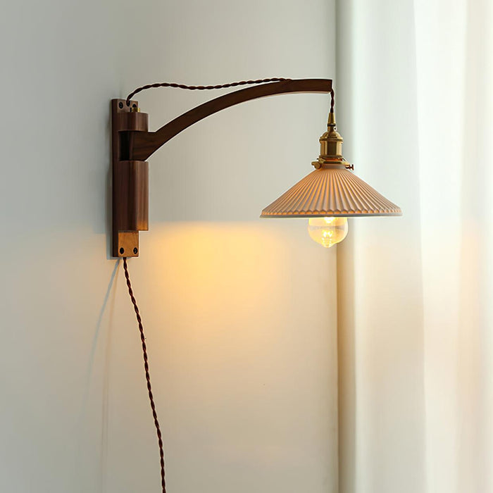 Swing Arm Walnut Wall Light - Simprolos