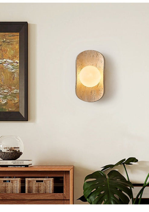 Tavian Halo Travertine Wall Lamp - Simprolos