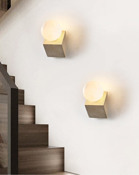 Tavian Orb Travertine Wall Lamp - Simprolos
