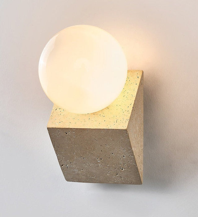 Tavian Orb Travertine Wall Lamp - Simprolos