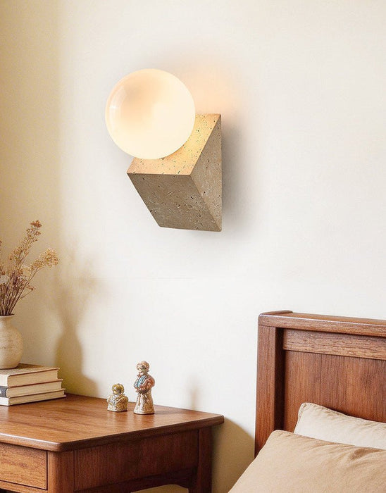 Tavian Orb Travertine Wall Lamp - Simprolos