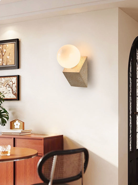 Tavian Orb Travertine Wall Lamp - Simprolos