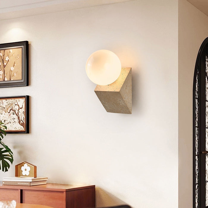 Tavian Orb Travertine Wall Lamp - Simprolos