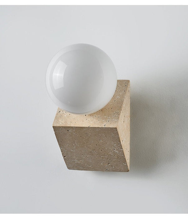 Tavian Orb Travertine Wall Lamp - Simprolos