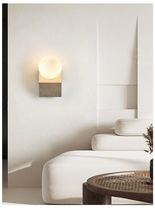 Tavian Orb Travertine Wall Lamp - Simprolos