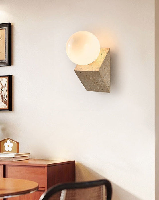 Tavian Orb Travertine Wall Lamp - Simprolos
