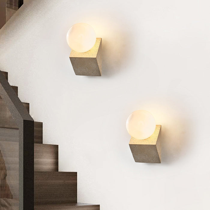 Tavian Orb Travertine Wall Lamp - Simprolos