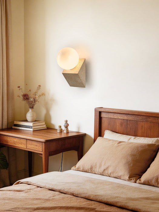 Tavian Orb Travertine Wall Lamp - Simprolos