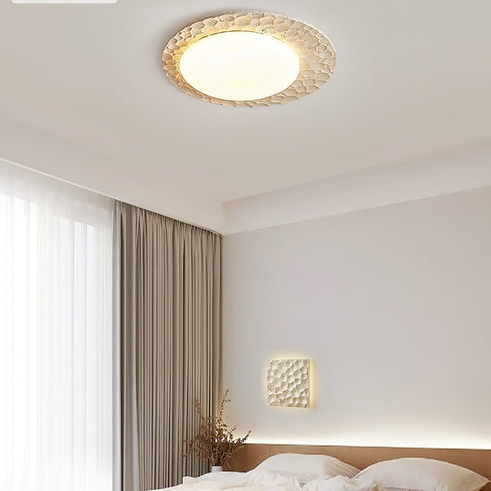 Textured Organic Travertine Ceiling Lamp - Simprolos