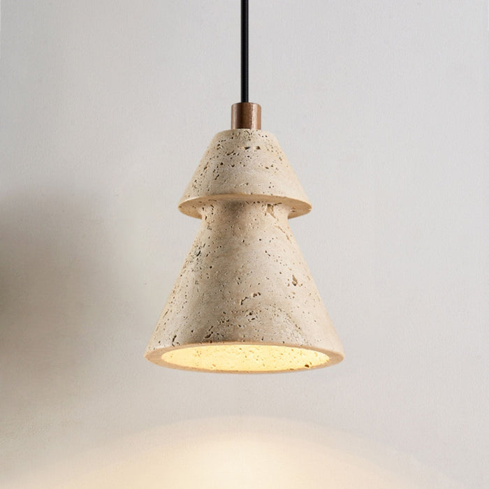 Tiered Travertine Cone Pendant Light - Simprolos
