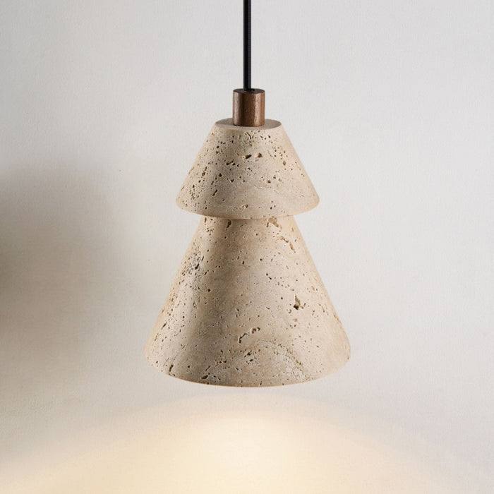 Tiered Travertine Cone Pendant Light - Simprolos