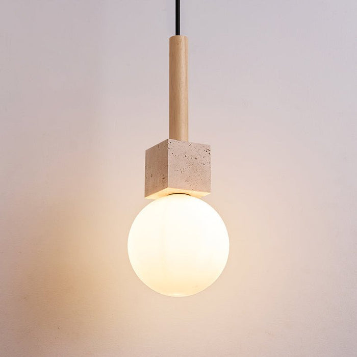 Travertine Cube Globe Pendant Light - Simprolos