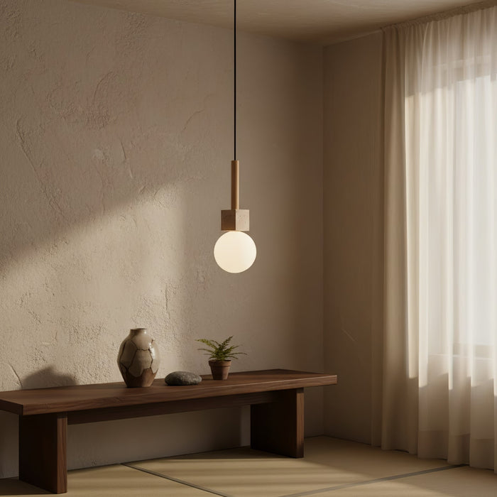 Travertine Cube Globe Pendant Light - Simprolos