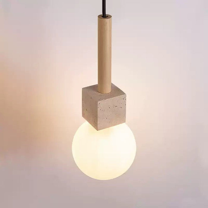 Travertine Cube Globe Pendant Light - Simprolos