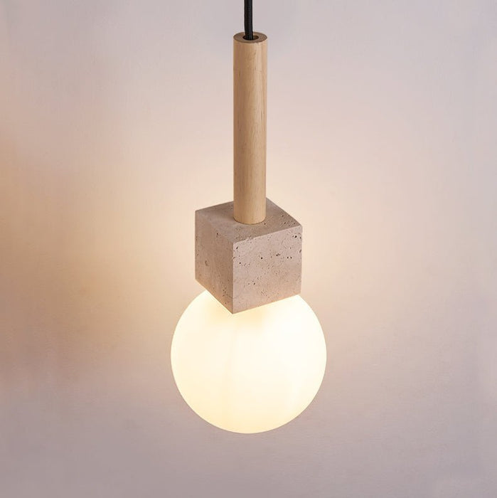 Travertine Cube Globe Pendant Light - Simprolos