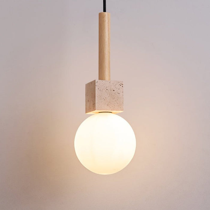 Travertine Cube Globe Pendant Light - Simprolos