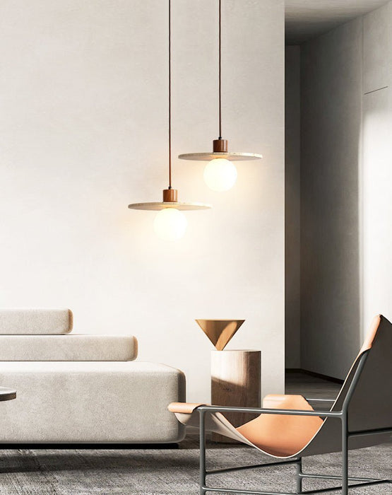 Travertine Disk Globe Pendant Light - Simprolos