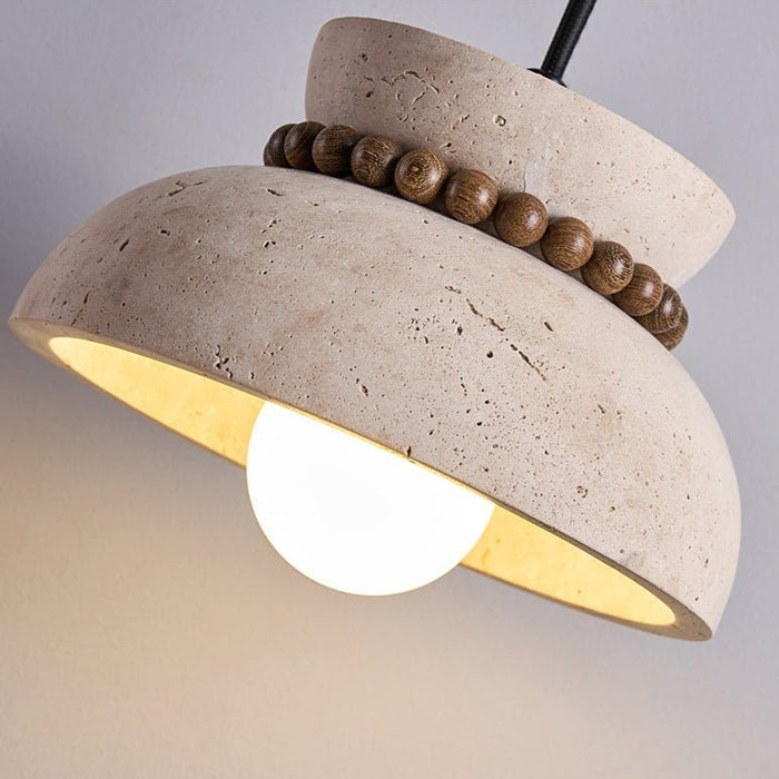 Travertine Wooden Bead Pendant Lamp - Simprolos