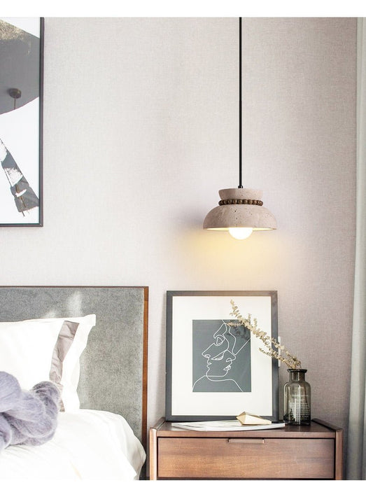 Travertine Wooden Bead Pendant Lamp - Simprolos