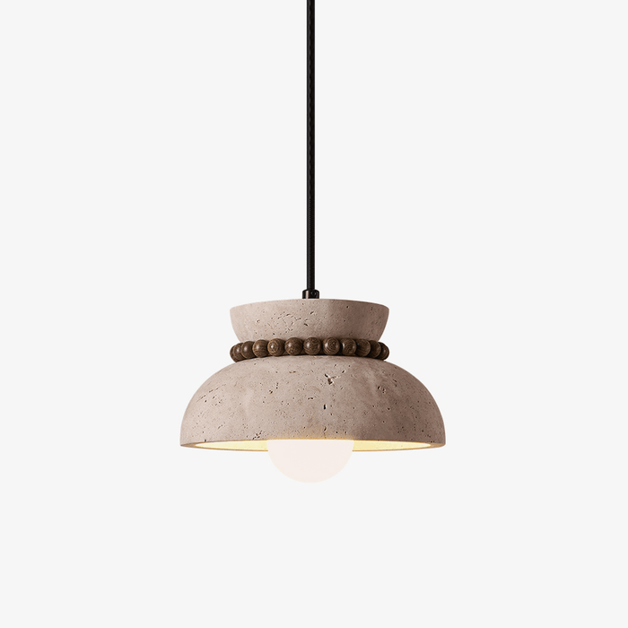Travertine Wooden Bead Pendant Lamp - Simprolos