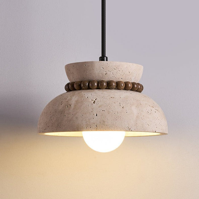 Travertine Wooden Bead Pendant Lamp - Simprolos
