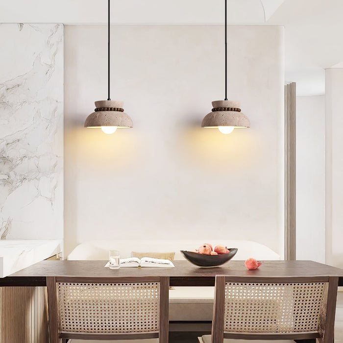 Travertine Wooden Bead Pendant Lamp - Simprolos
