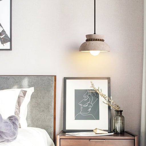 Travertine Wooden Bead Pendant Lamp - Simprolos
