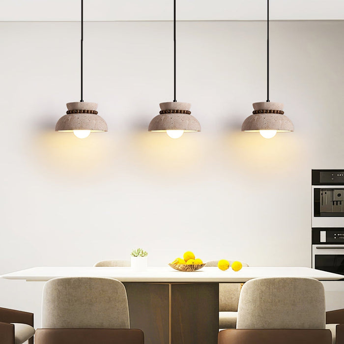 Travertine Wooden Bead Pendant Lamp - Simprolos