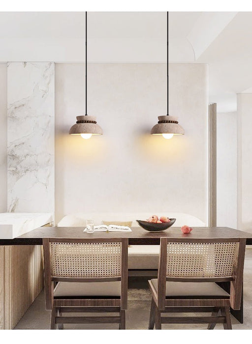 Travertine Wooden Bead Pendant Lamp - Simprolos