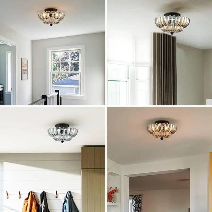 Vintage Amber Glass Semi - Flush Ceiling Light - Simprolos