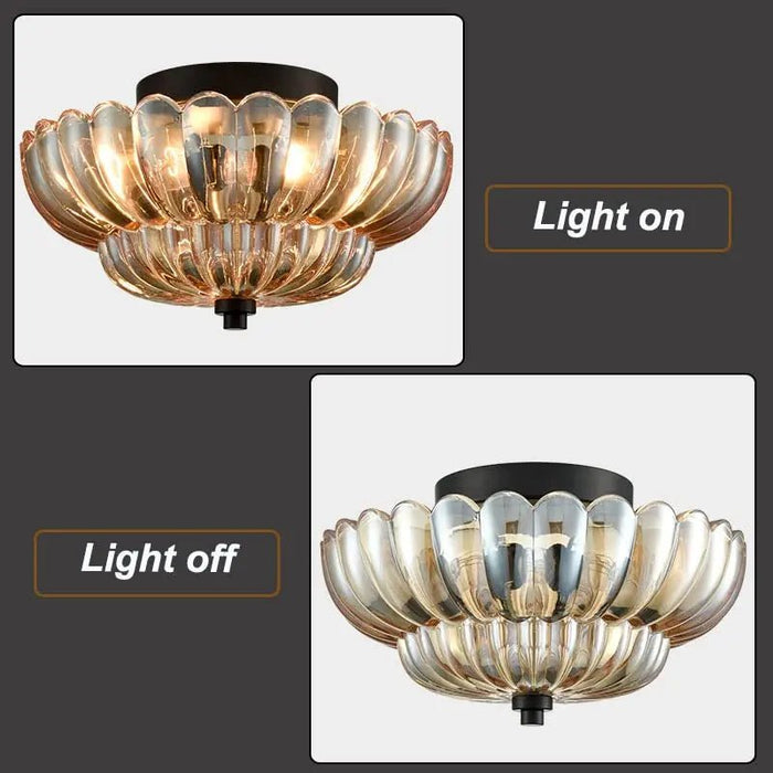 Vintage Amber Glass Semi - Flush Ceiling Light - Simprolos