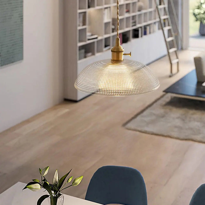 Vintage INS Glass Ribbed Pendant Light - Simprolos