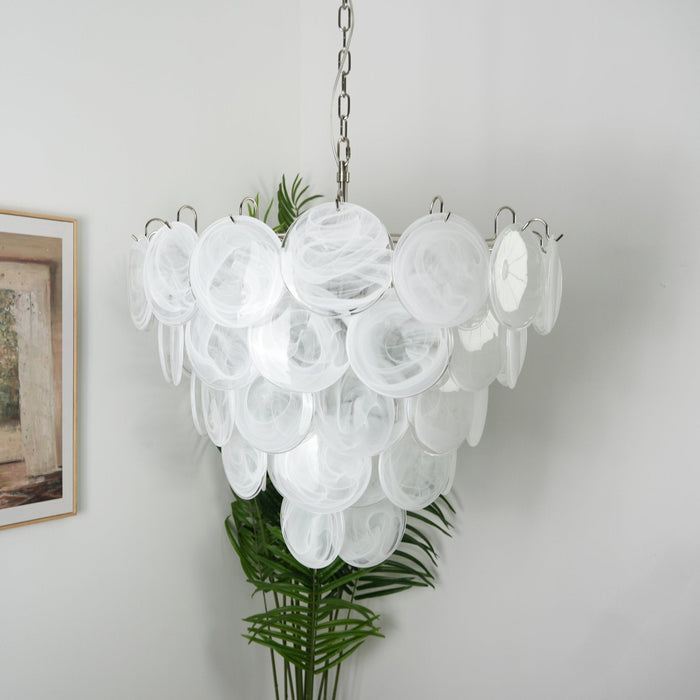 White Glass Disc Chandelier - Simprolos